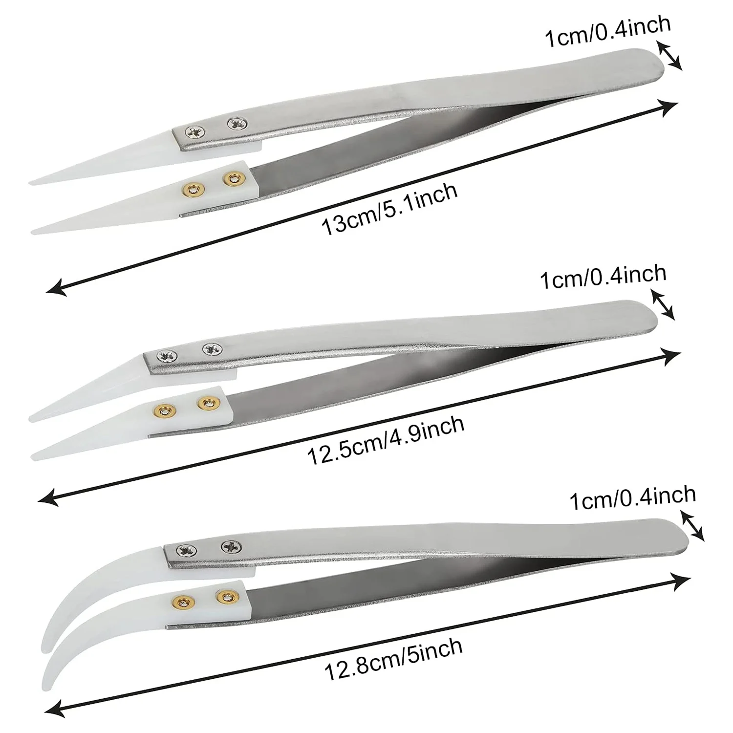 6 Pcs Precision Ceramic Reverse Solder Tweezers, Non-Conductive, Anti-Magnetic Pointed and Curved Tips Tweezers Set