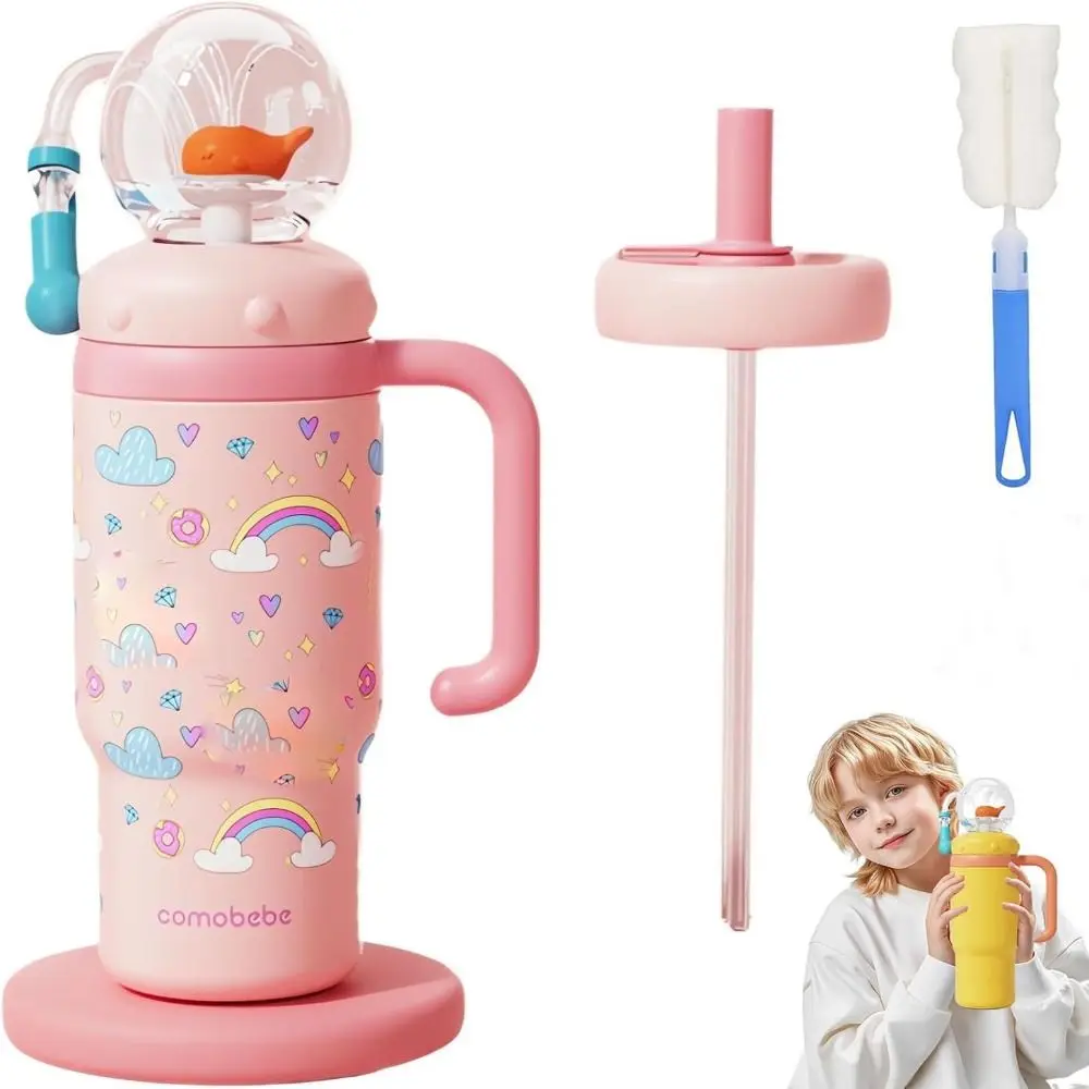 Creative Gift Double Drinking Lid Whale Fountain Tumbler Leak Proof 710ml Whale Cup Widened Handle Drinking Cup