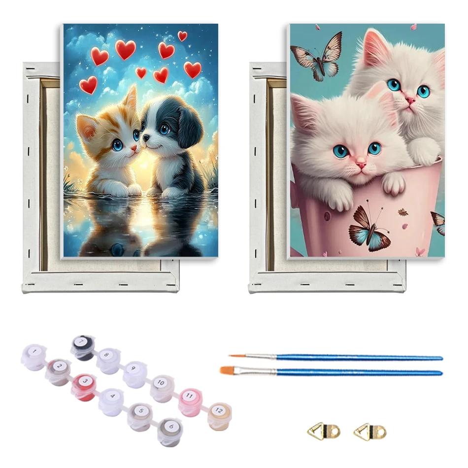 

SDOYUNO Painting Paints By Numbers For Beginner Easy Draw Cat Family Animals 20x30cm With Frame Drawing On Canvas Acrylic Paints