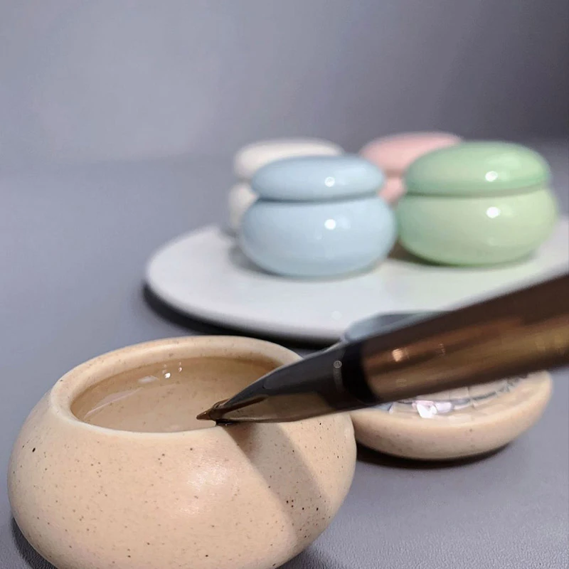 Tasse en céramique avec couvercle pour poudre de Nail Art, Macaron, 1 pièce, stylo de lavage, couvercle de plat, bol, équipement, outils de Nail Art