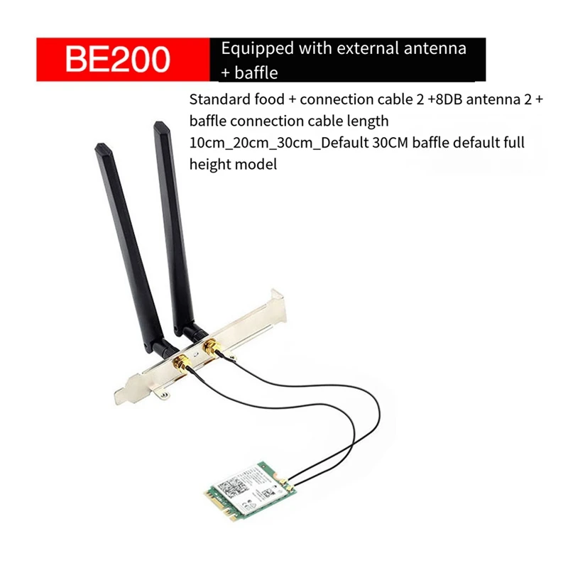 WIFI 7 BE200 BE200NGW Wifi Card+2PCS 8DB Antenna BT 5.4 802.11AX Tri-Band M.2 NGFF Wireless Network Adapter For Win10/11