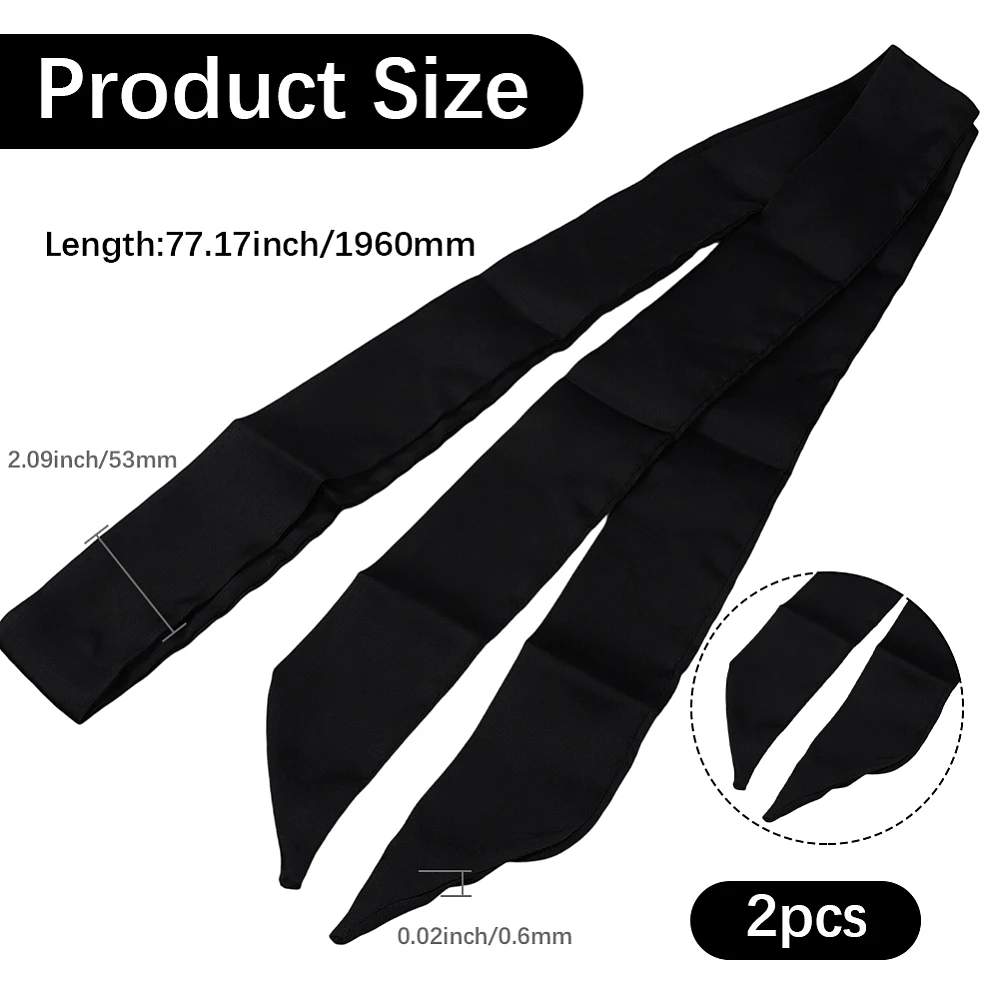 2Pcs Stylish Ribbon Scarf Solid Color Long Neckerchief Black Satin Necktie Belts Pure Skinny Scarf Sash Headband Ribbon Tie
