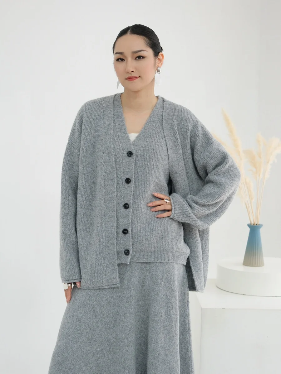 Femmes musulmanes dubaï Abayas Robe modeste hiver épais tricoté ensemble couleur unie trois pièces ensemble Islam Robe Femme caftan ensemble de vêtements