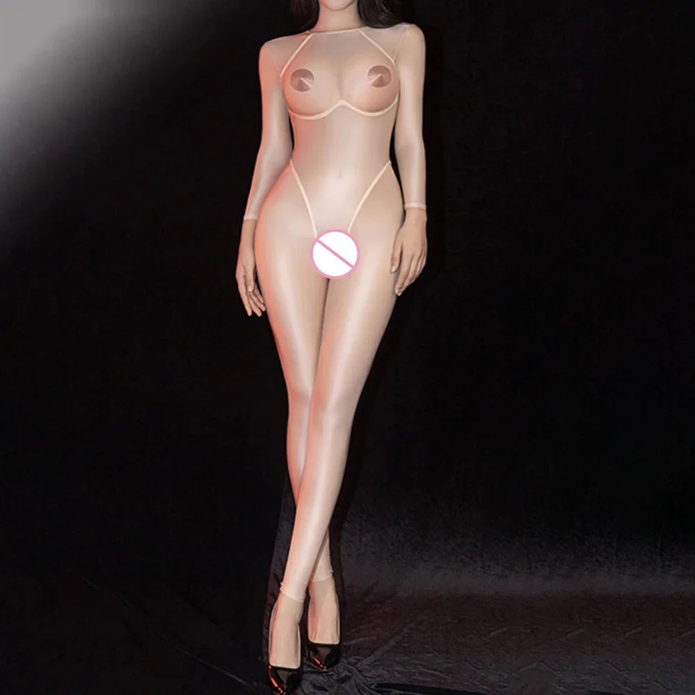 Neue sexy Dessous für Damen, durchsichtig, atmungsaktiv, dehnbar, glänzend, lange Ärmel, schnell trocknend, weich, sexy, ultradünn, Body, Lounge-Pyjama