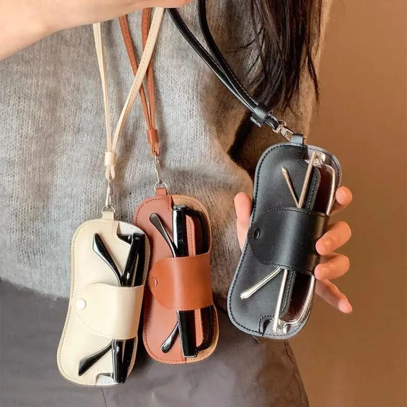 

Unisex Glasses Bag Hanging Sunglasses Reading Myopia Glasses Protective Storage Cover PU Leather Portable Travel Eyewear Holder