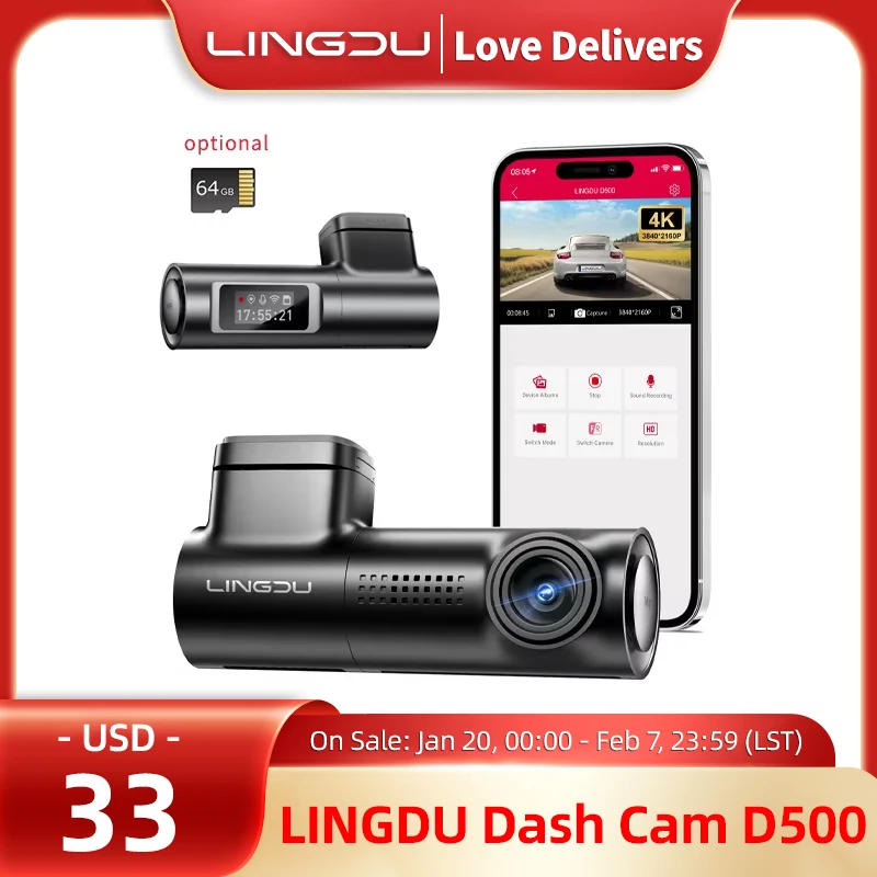 LINGDU D500 Smart Dash Cam 4K Ultra HD Front Dashcam Built-in GPS WIFI Car Camera APP Control Car DVR for BMW E46 Car Accessory