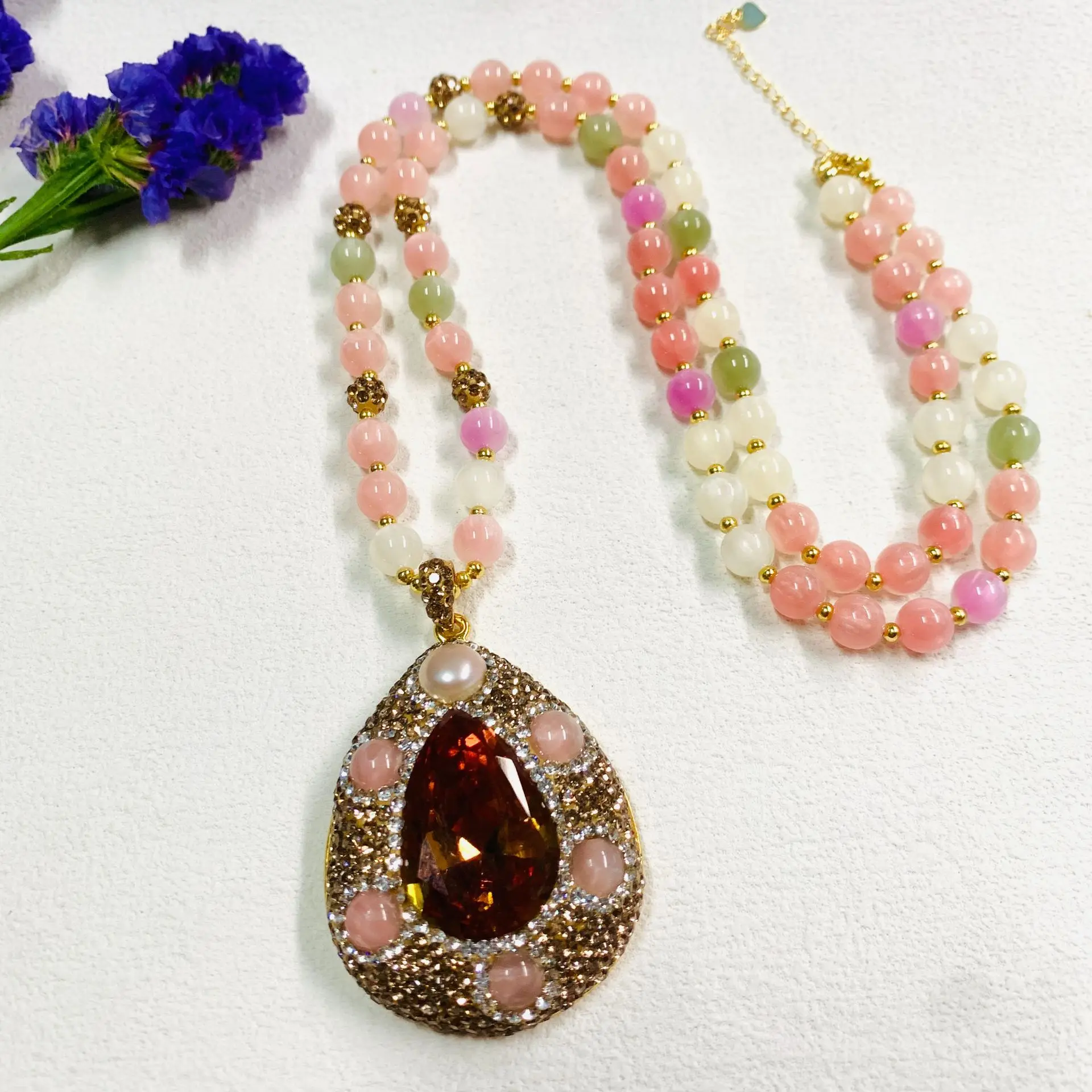 New Color-Changing Beaded Long Sweater Chain for Women Pendant Necklaces Fashion Mixed-Color Beads Necklace Elegant Collar Gifts