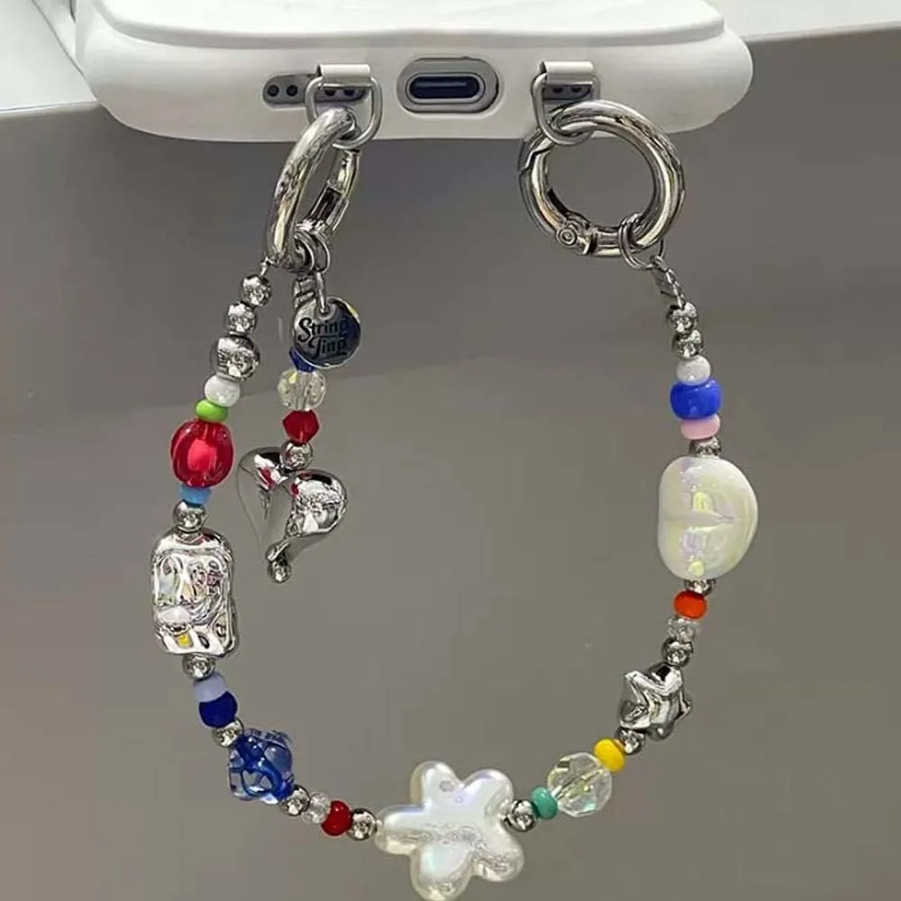 

Creative Y2K Beaded Phone Chain Alloy Resin Fashion Accessories Handmade Flower Versatile Bag Pendants Friends