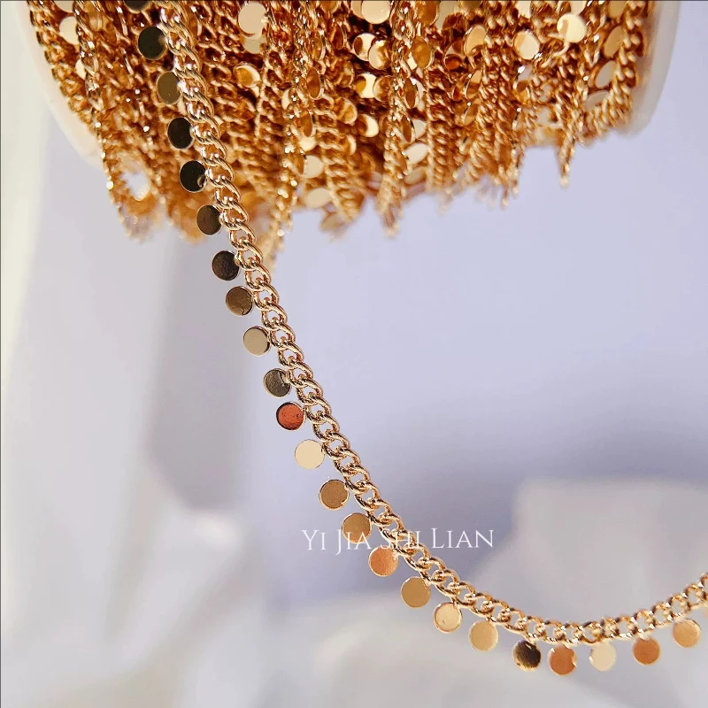 1 Meter Gold Plated Brass Round Sequins Link Chains for Diy Jewelry Making Accessories Nickle Free Necklace Extend Tail Chain