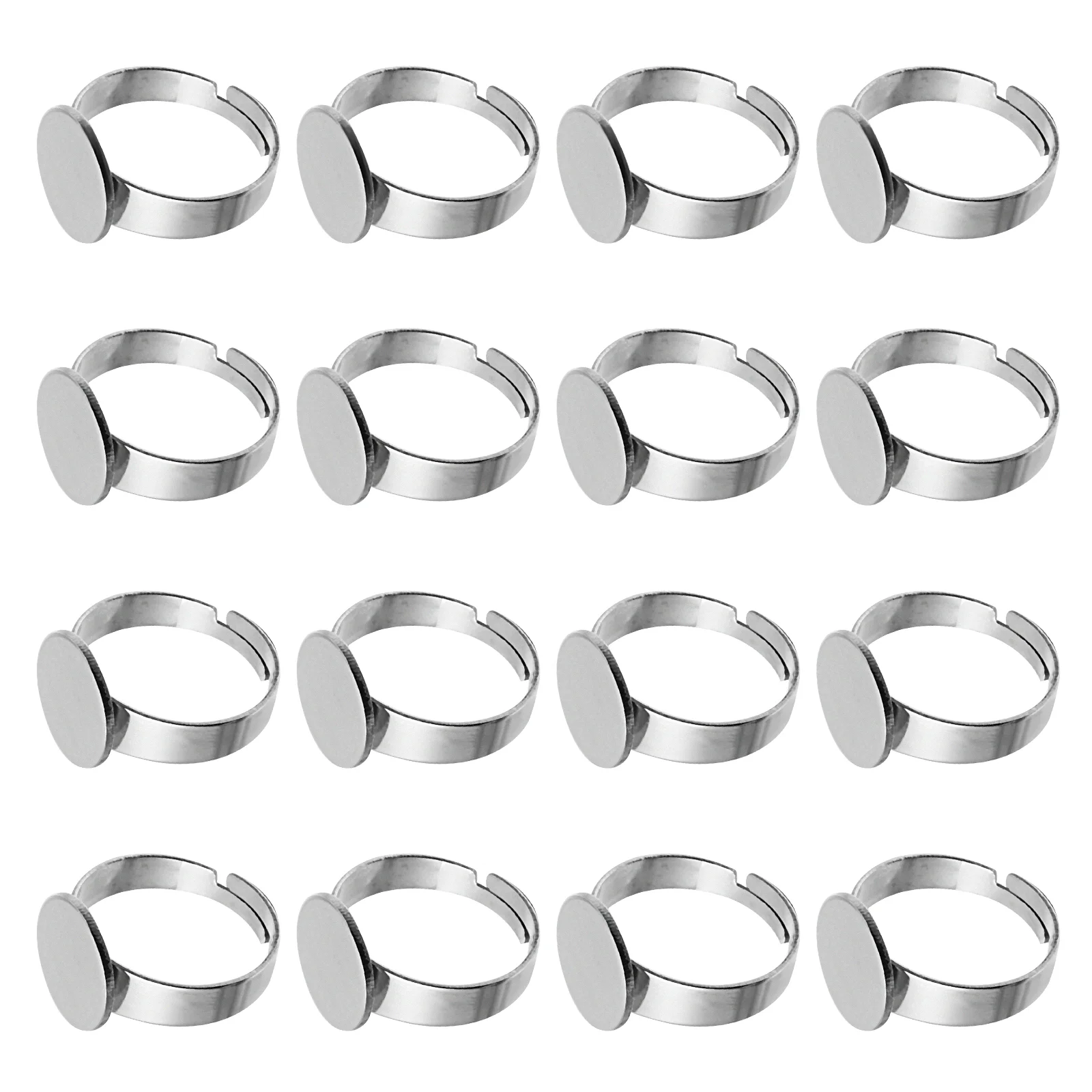 20 Pcs Adjustable Ring Holder Key Chain Making Supplies Stainless Steel Base Round Labels Tray Compact Portable