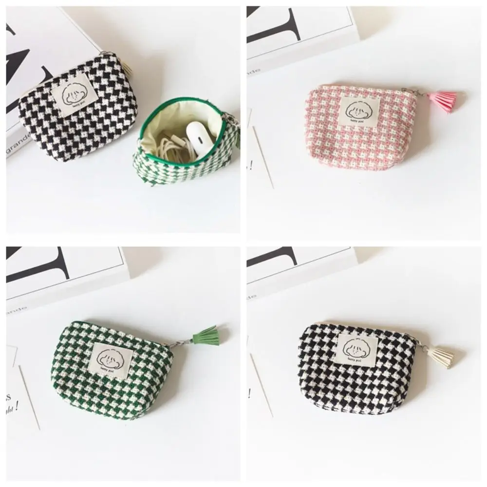 Large Capacity Plaid Mini Coin Purse Candy Color Plaid Sanitary Napkin Storage Bag Korean Style Small Item Bag Tampon Organizer