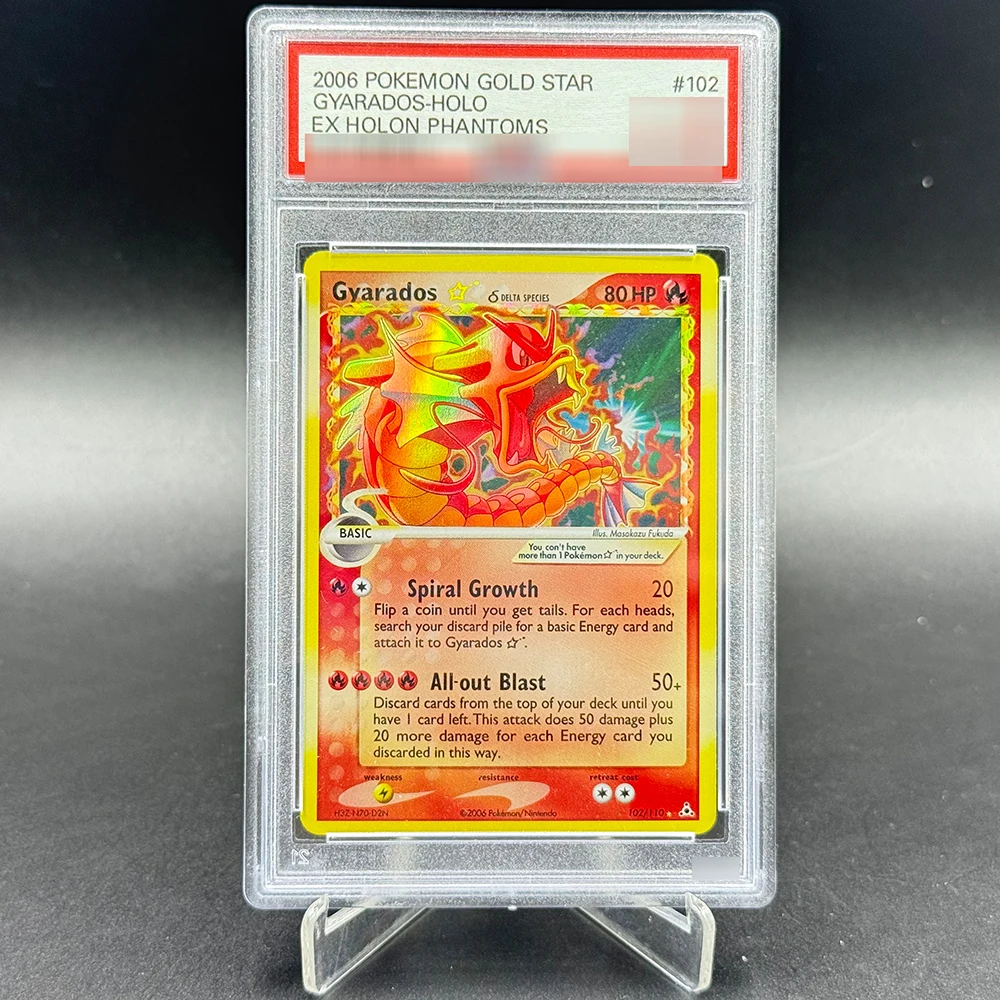 

DIY English PKM Gyarados Gold Star EX Holon Phantoms Ultra Rare Holo #102 10/9/8 Points Rating Collection Card Anime Game Cards