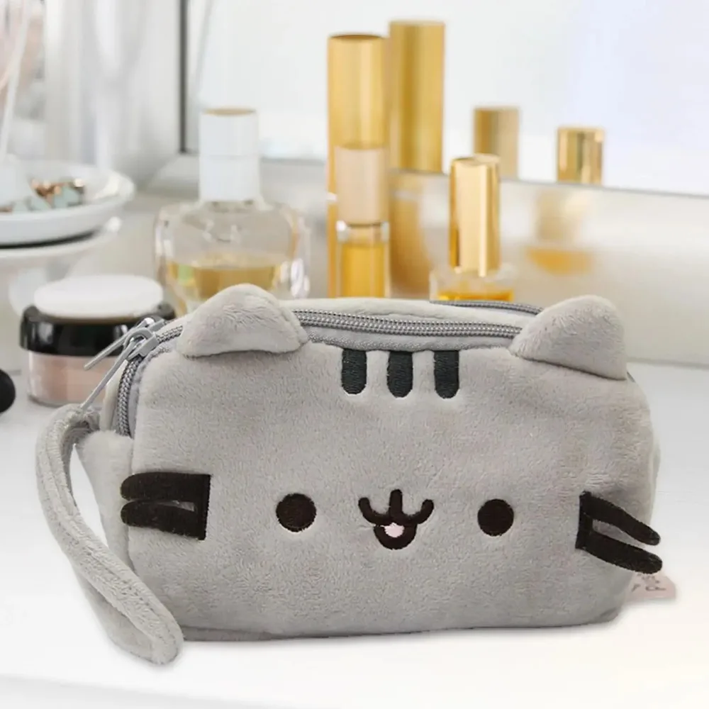 Plush Pencil Case Cute Cat Makeup Bag Large Capacity Portable Plush Animal Stationery Storage Pouch Zipper Closure Pen Case