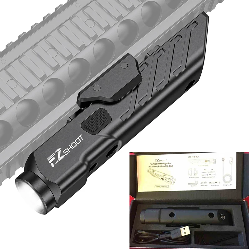 EZshoot 1700 Lumens Tactical Flashlight Magnetic Rechargeable For Rifle Picatinny and M-Rail with Strobe Mode