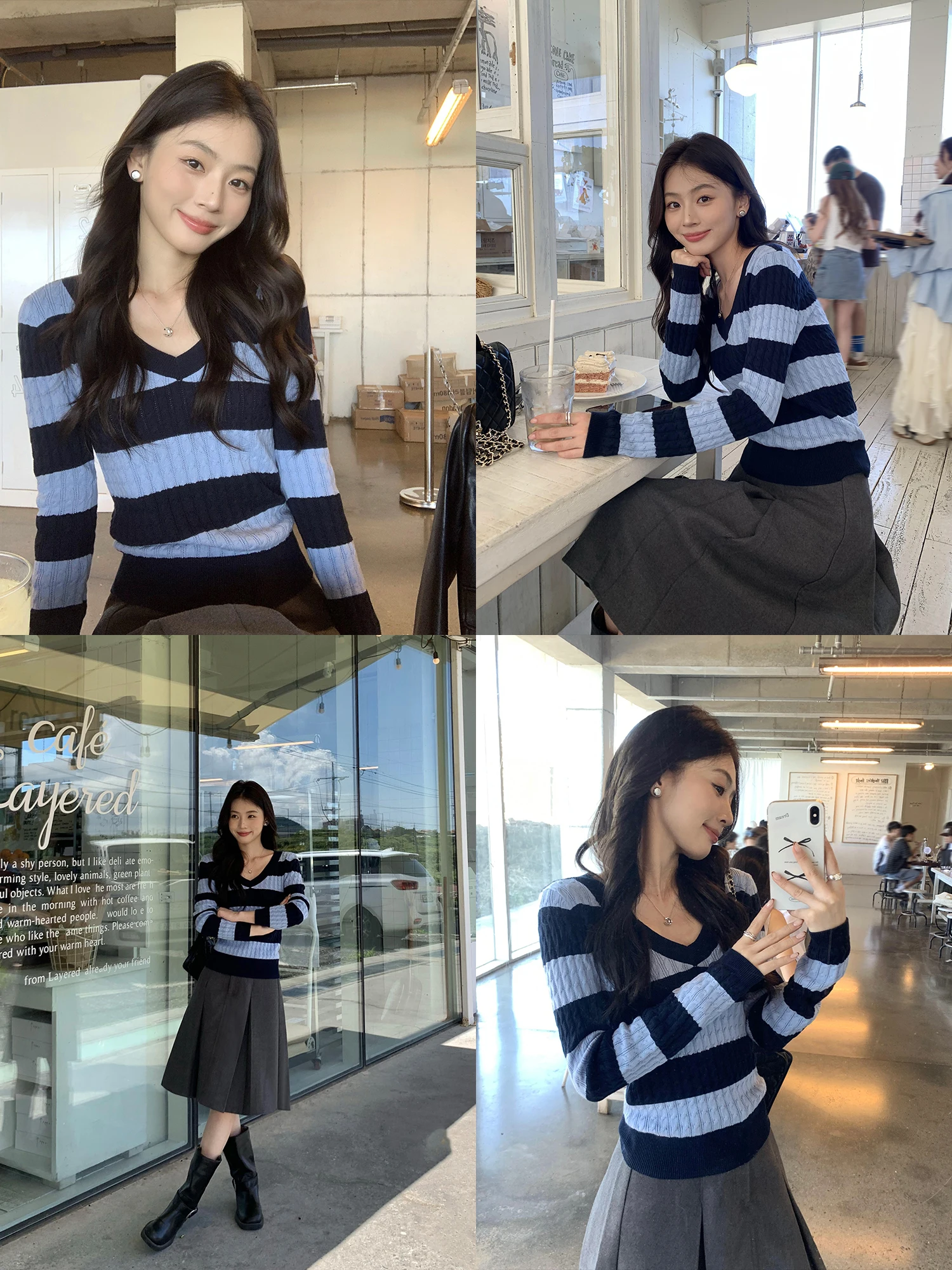 

Pusumede женский трикотаж в полоску с v-образным вырезом Long Sve Crew Ne Slim Fit, внутренняя одежда, топ из смеси хлопка, удобный повседневный одяг