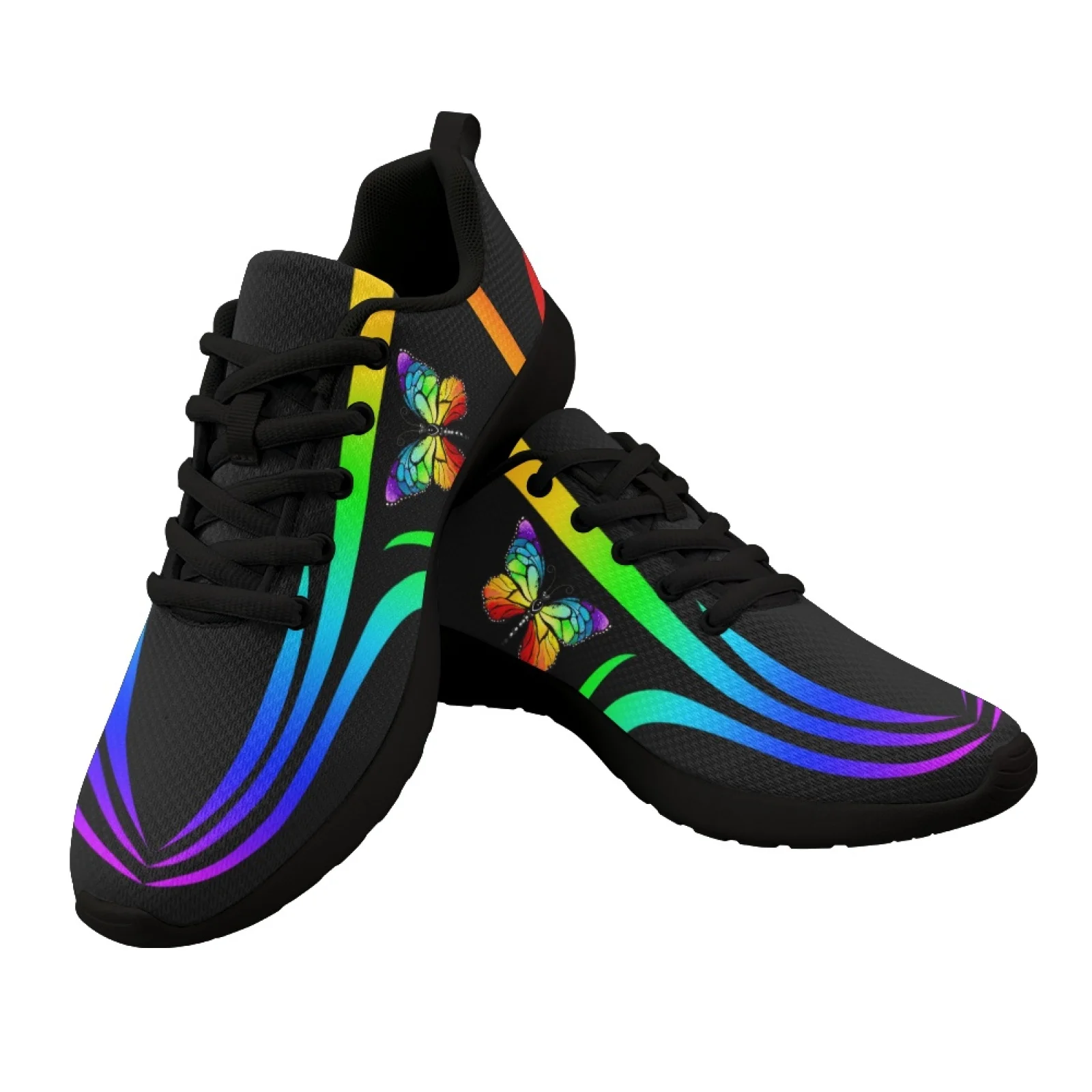 

Спортивная повседневная обувь для бега и бега для женщин, туфли на плоской подошве со шнуровкой и принтом бабочки, уличные сетчатые женские кроссовки, дизайнерские tenis feminino