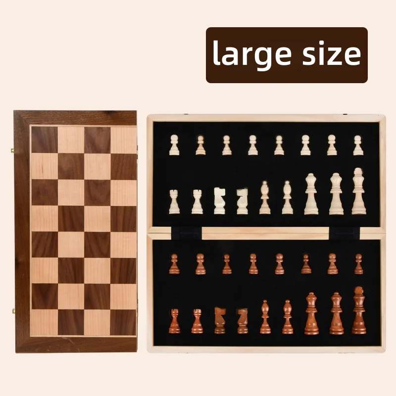 مجموعة هدايا شطرنج خشبية راقية مع رقعة شطرنج قابلة للطي وصندوق شطرنج كبير من الخشب الصلب - خشبية تعليمية خاصة بمنافسة #4
