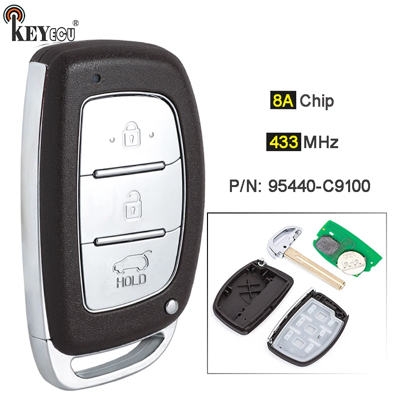 

KEYECU 433 МГц 8A чип P/N: 95440-C9100 3-кнопочный сменный интеллектуальный дистанционный брелок без ключа для Hyundai IX25 Creta 2017+