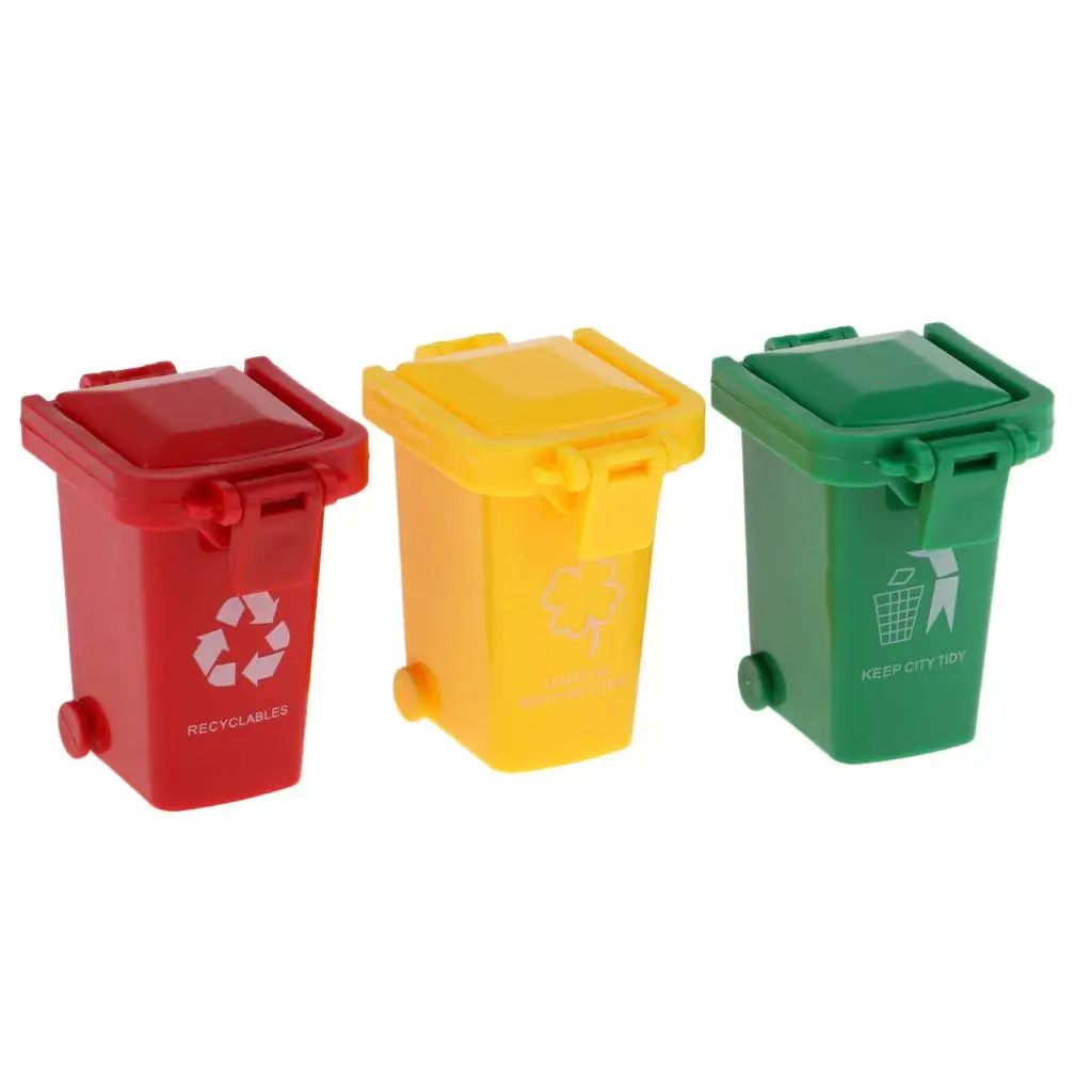 3 Pieces Trash Can Rubbish Bin Model Mini Children Toys Gift