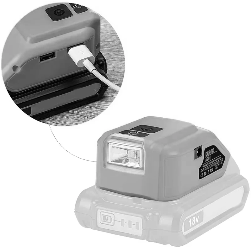 

Adapter LED Light Working Lamp USB Mobile Phone Charger DC 12V Output For Dewalt 14.4V 18V Li-ion Battery DCB140 DCB183 DCB203