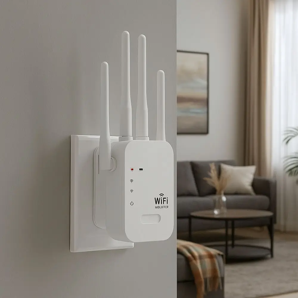 

Anti-interference 4 Antennas WiFi Repeater Stable High Speed WiFi Extender Heat Dissipation Dual Band Signal Amplifier Office