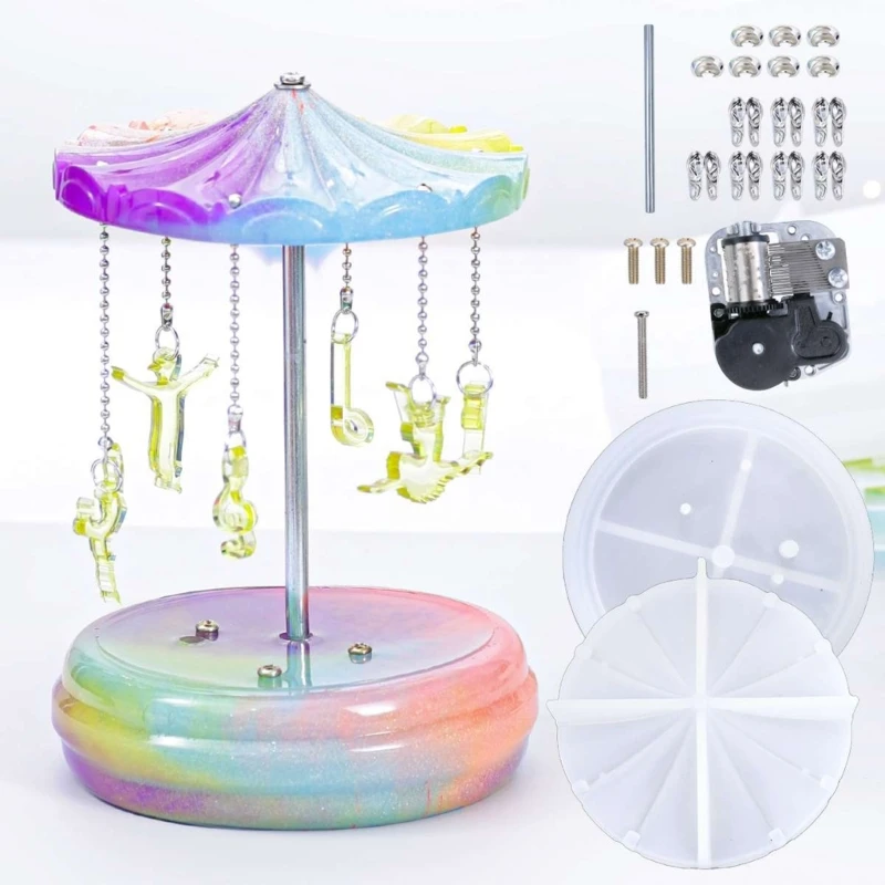 Music Box Ornament Material Crystal Epoxy Resin Mold Carousel Casting Mould DIY Kits Silicone Molds for Epoxy Resin