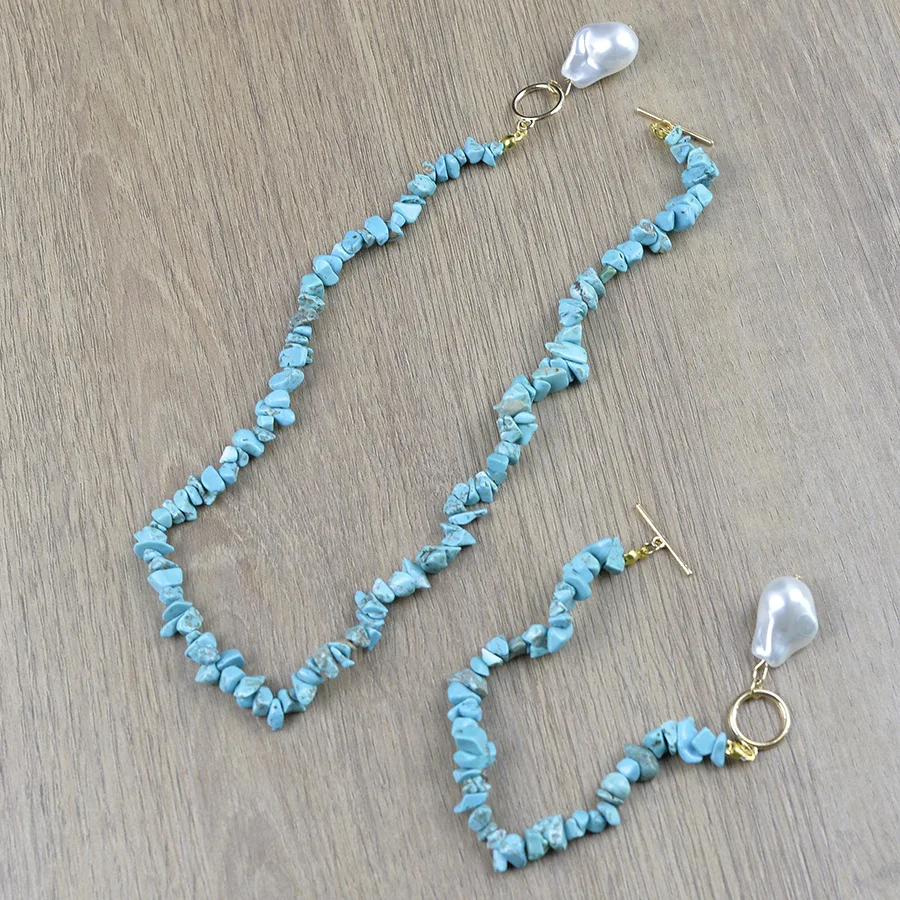Vintage irregular turquoise OT buckle jewelry premium women's special-shaped pearl necklace bracelet