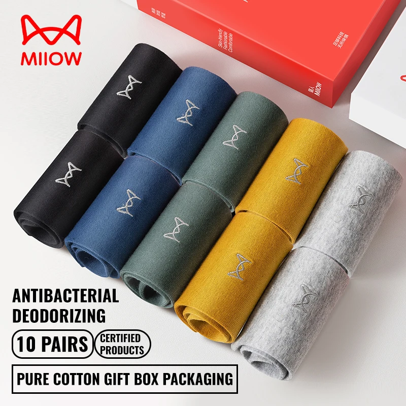 MiiOW Antibacterial Anti Odor Crew Socks 100% Pure Cotton Socks Men Business Dress Long Sock Solid Color Breathable Sport Sock