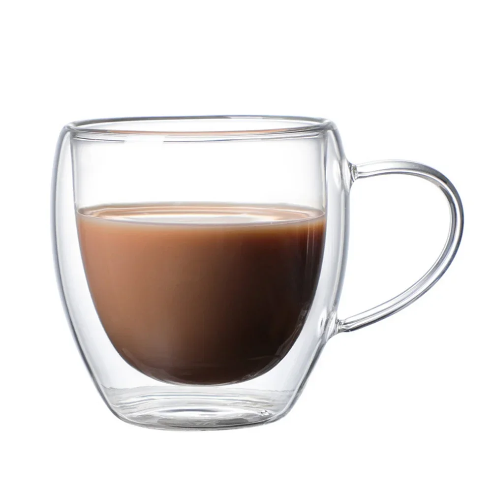 

250ml Double Wall Transparent Glass Coffee Cup with Handle Double-layer Heat Insulation High Temperature Juice Milk Cup Milk cup