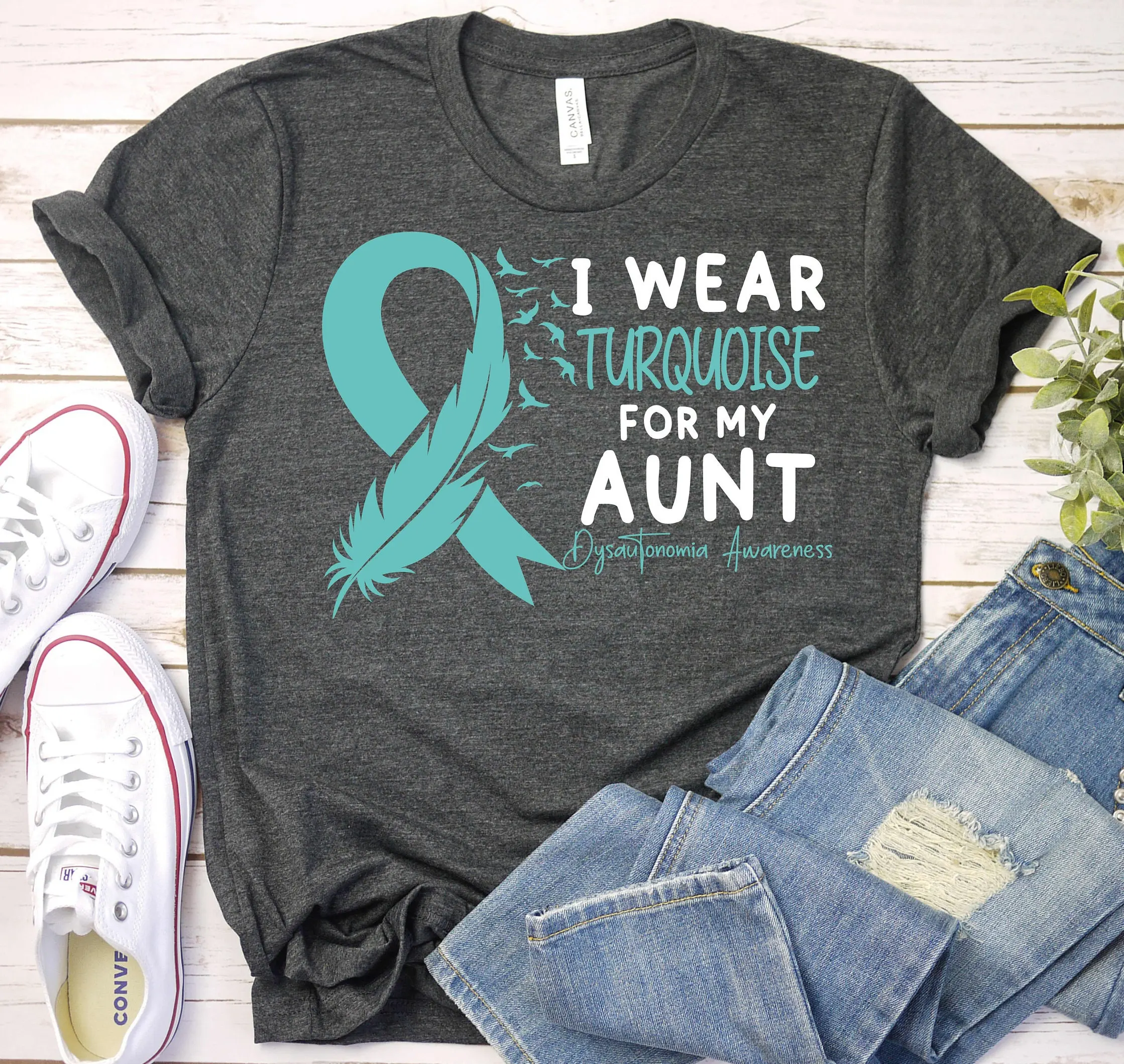 Dysautonomia Awareness T Shirt Month Aunt Support Turquoise Ribbon Pots