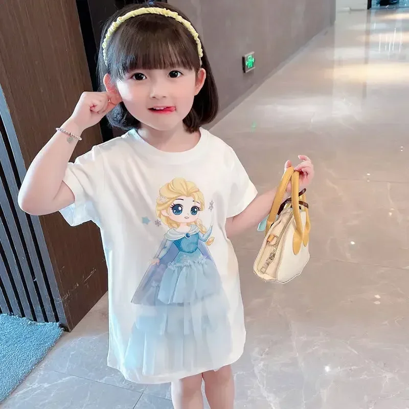 T-Shirt Skirt Girl Baby Elsa Princess Skirt Disney Mickey Mouse Girl Princess Dress  Baby Summer children Short Sleeve