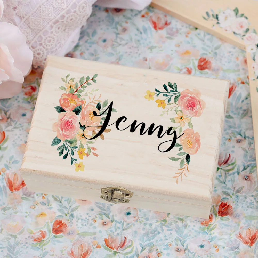 Flower Girl or Bridesmaids Gift Box Jewelry Box Wedding Memory Boxes Personalized Name Wooden Box for Wedding Bridal Party