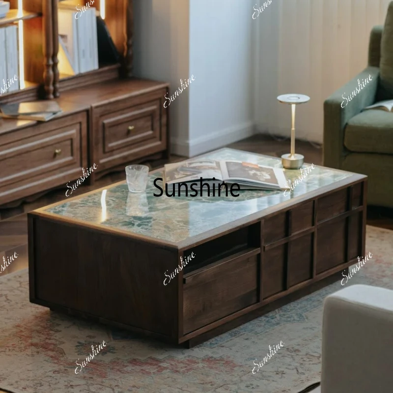 

All solid wood coffee table Modern simple living room rock slab tea table Small apartment storage tea table