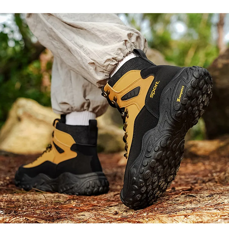 Herren-Outdoor-High-Top-Stiefel mit Dicken Sohlen, Hervorragender Griffigkeit, Besonders Geeignet für Bergsteigen und Wandern | Freizeitstiefel | Bergsteigerausrüstung und Campingausrüstung – Detail 12