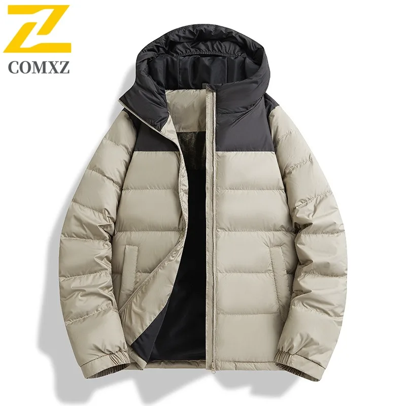 COMXZ Versatile Men Puffer Jacket High-quality Hood Collar Outdoor Adventure Windproof Parka Travel Cold Protection Winter Coat