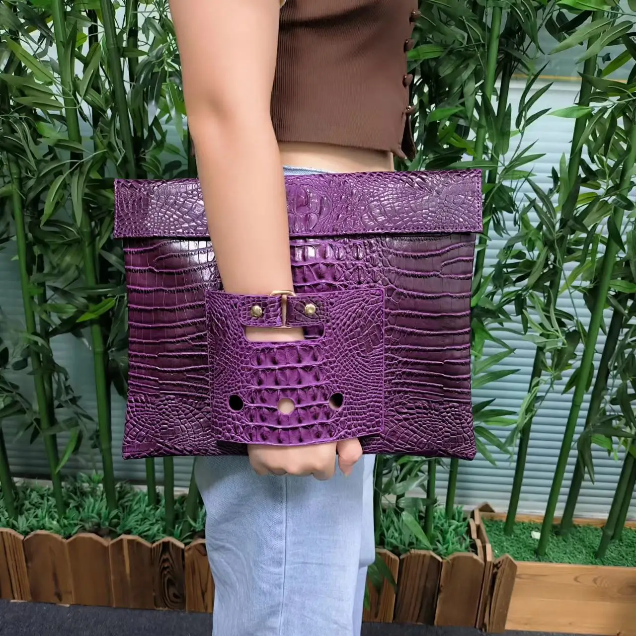 Grote Vrouwen Krokodil Groen Bestandsmap A4 Document Zak Mode Vrouwen Laptop Tas Pouch Business Aktetas Tas
