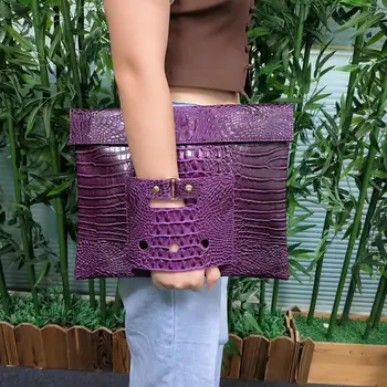 Carpeta de archivos verde cocodrilo grande para mujer, bolso de documentos A4, bolso para portátil de moda, Maletín de negocios