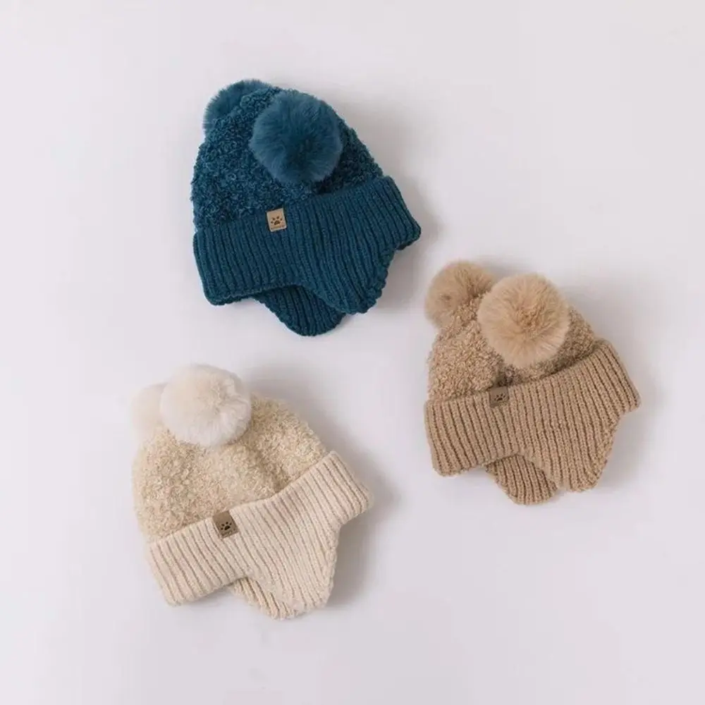 

Double Pompom Double Hairball Baby Hat Warm Wind-proof Pom Hat Solid Color Knitted Knit Cap Kids