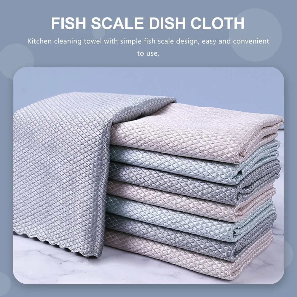 

10 Pcs Dish Towels Cloth Kitchen Loofah Rag Mirror Absorbent Fish Scale Cleaning Fiber