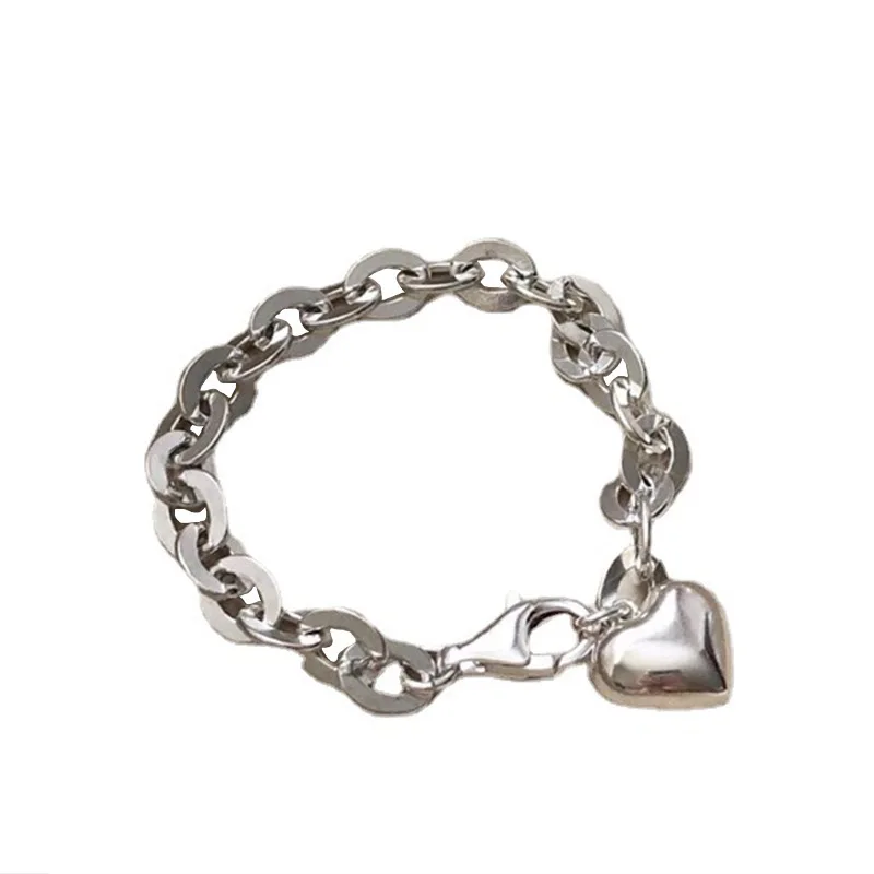 925 Sterling Silver Bracelets for Women Men Accessories Trendy Vintage Simple Vintage Heart Pendant Party Jewelry