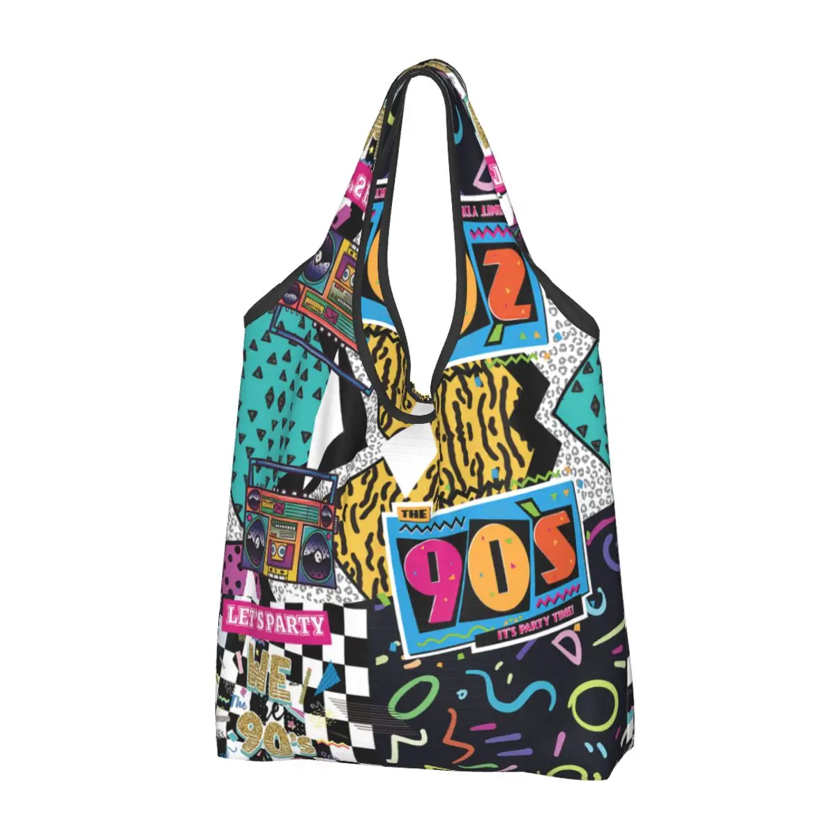 Bolsas de compras reutilizables de estilo Hip Hop de los 90, bolsas de comestibles plegables, Vintage, lavables, resistentes, grandes