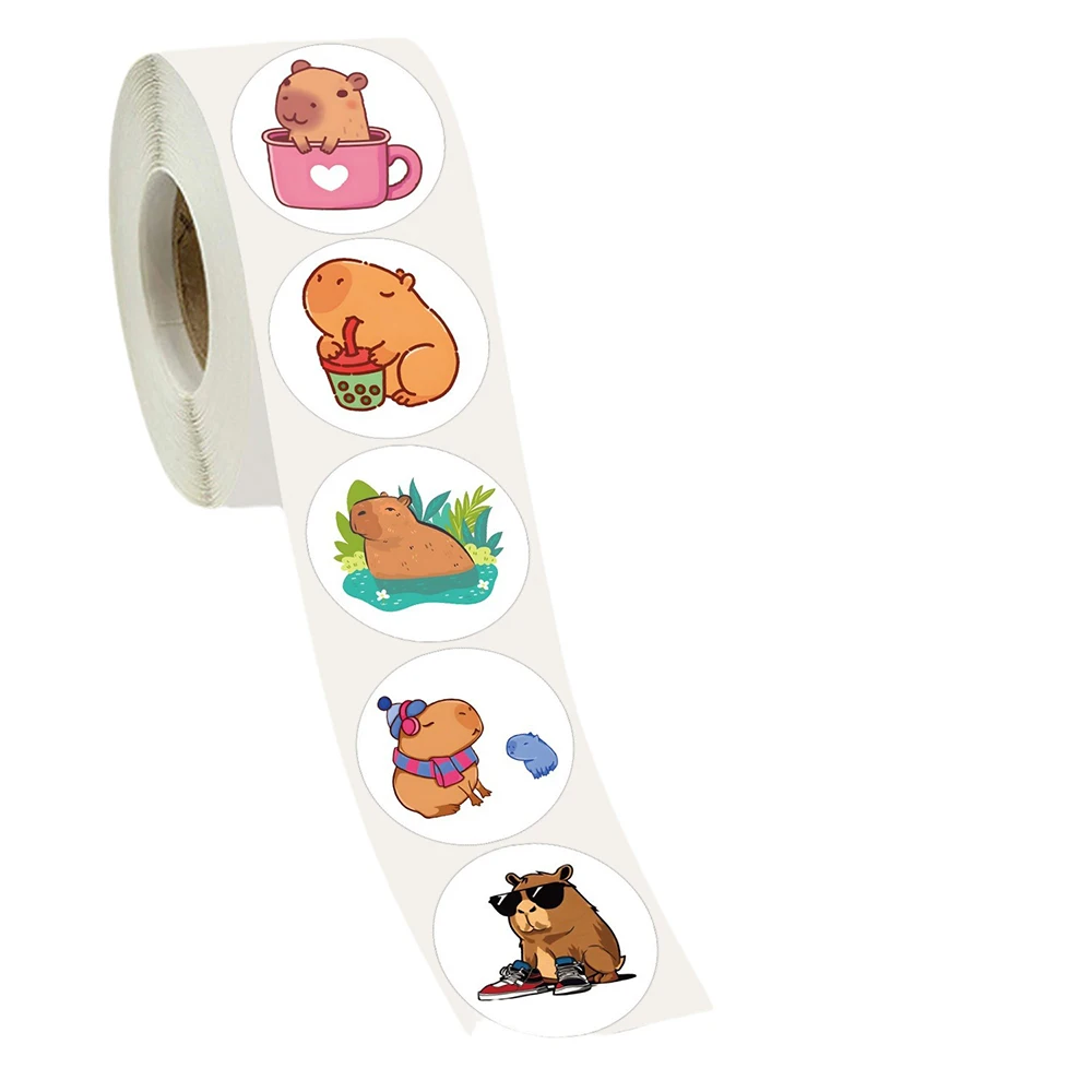 

500pcs/roll Cute Cartoon Animal Capybara Stickers Sealing Graffiti Decals DIY Diary Phone Stationery Kid Reward Decals Toy Gift