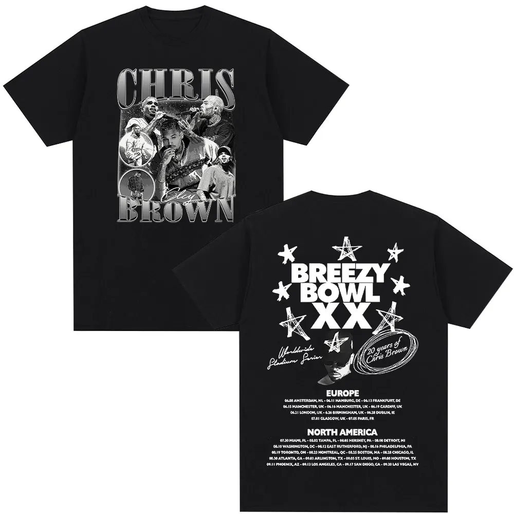 Rapper chris marrom camiseta breezy bowl xx tour 2025 camisetas