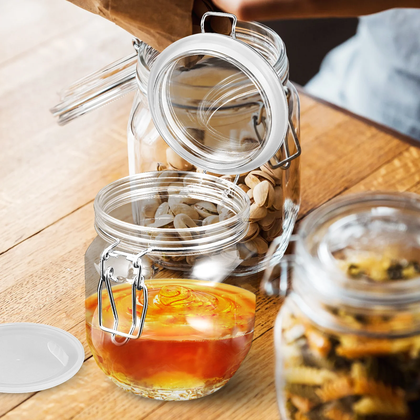 Pot de miel hermétique, pots de Caviar, bouteilles de confiture en verre, petit avec couvercle, plastique Transparent scellé pour animaux de compagnie, 2 pièces