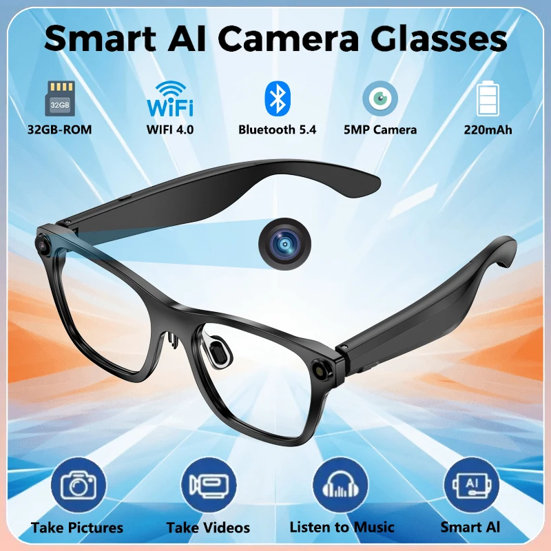 

Умные очки с искусственным интеллектом и 5-мегапиксельной камерой, Bluetooth-вызов, воспроизведение музыки, перевод голосового управления, передача Wi-Fi, интеллектуальные очки