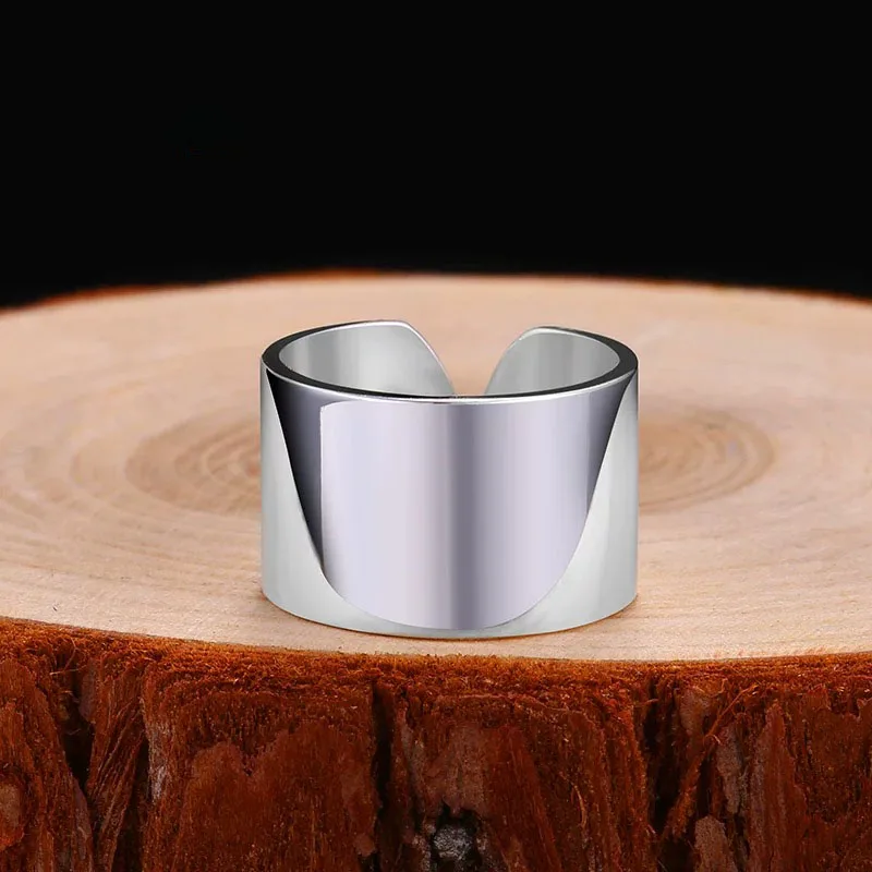 925 Sterling Silver Rings for Women Men Couple Minimalist Handmade Simple Wide Ring Party Jewelry Gift Prevent Allergy