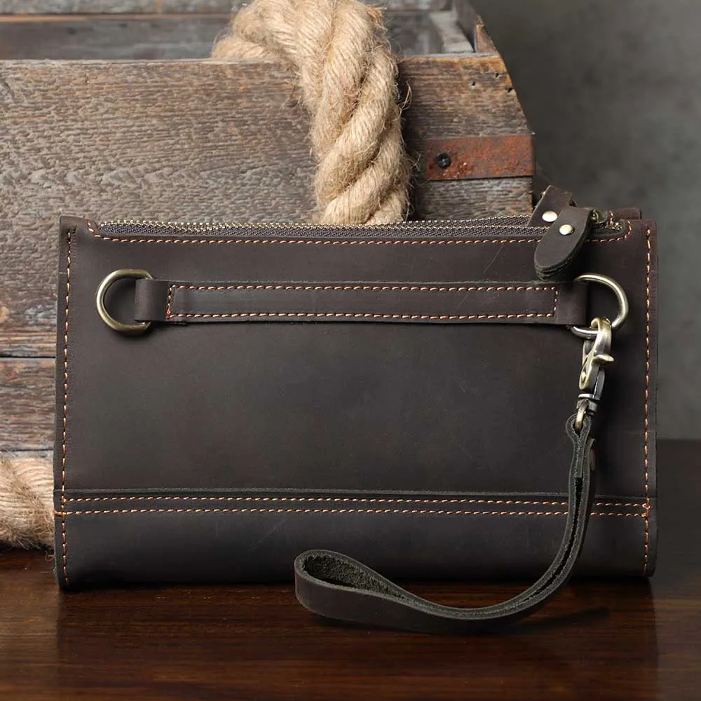 Echte Leder-Umhängetasche für Herren, Clutch-Tasche, Vintage Crazy Horse Crossbody-Taschen für Männer, Mini-Multifunktions-Geldbörse – Detail 8