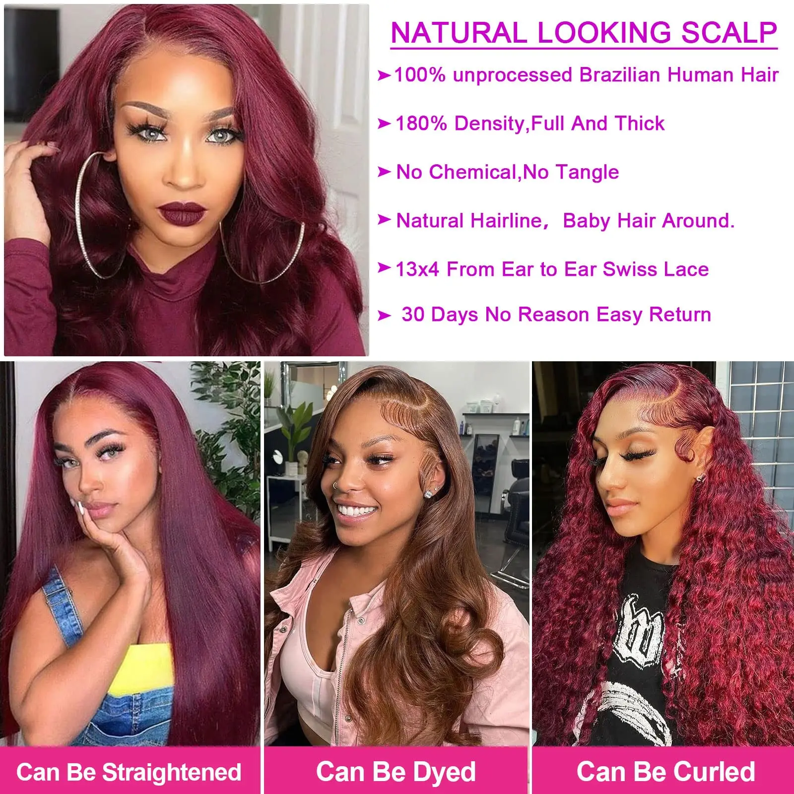 13x6 Hd Lace Frontal Wig 99j Burgundy Lace Front Human Hair Wig Body Wave 30 32 Inch Pre Plucked Transparent Lace Wigs For Women