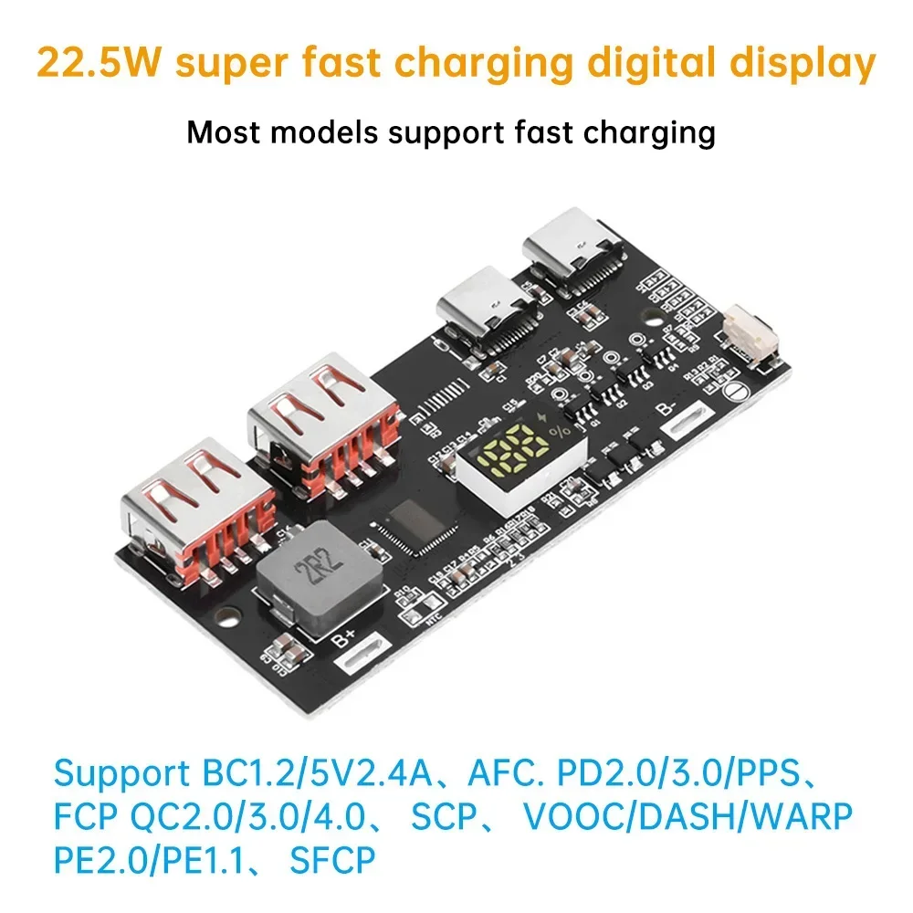 

22.5W Quick Charging Mobile Power Module QC4.0 PD3.0 4 Port Dual USB Mobile Power Bank Circuit Board Protection Diy Motherboard