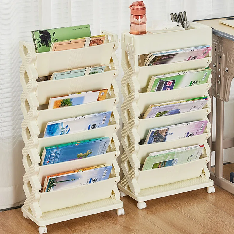 Movable multi-layer book storage shelf Narrow slit shelf on the side of classroom desk